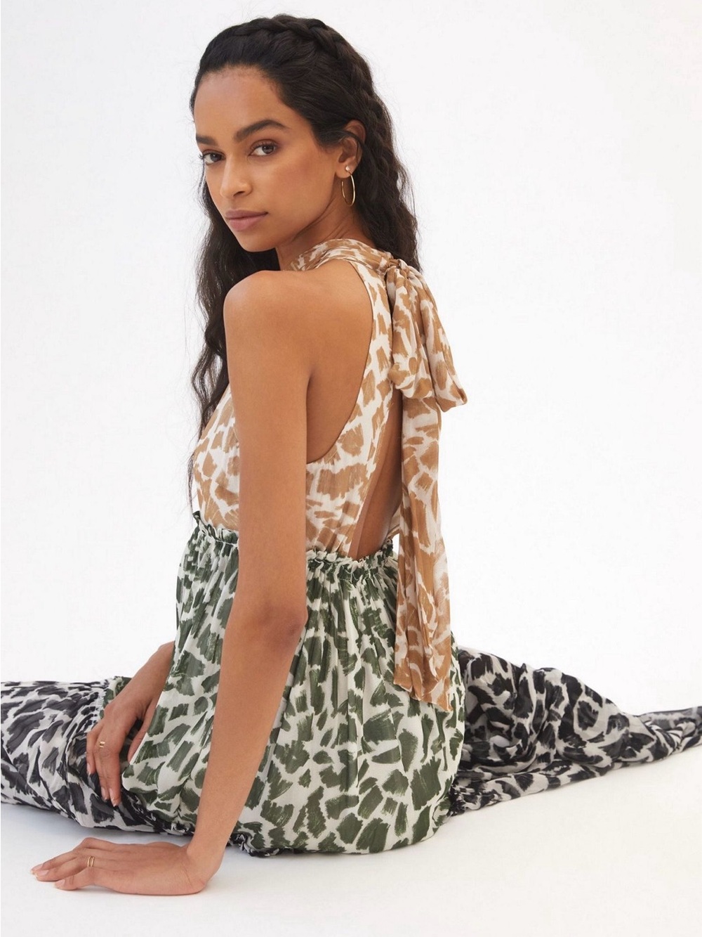 ❤️ Anthropologie x Maeve Keyhole Halter Animal Print Chiffon Maxi Dress XL